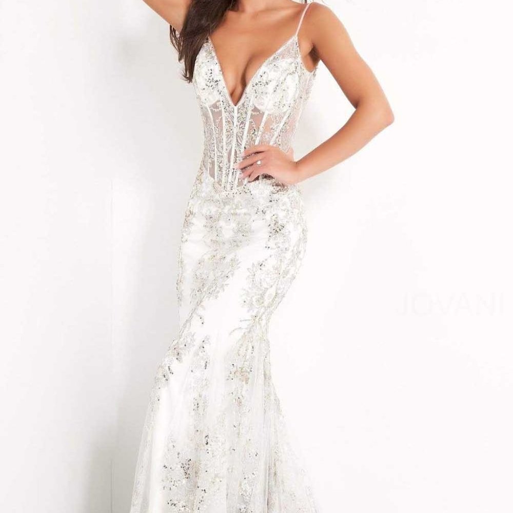 Jovani 3675SC Wedding Guest WHITE/GOLD/SILVER Size 12